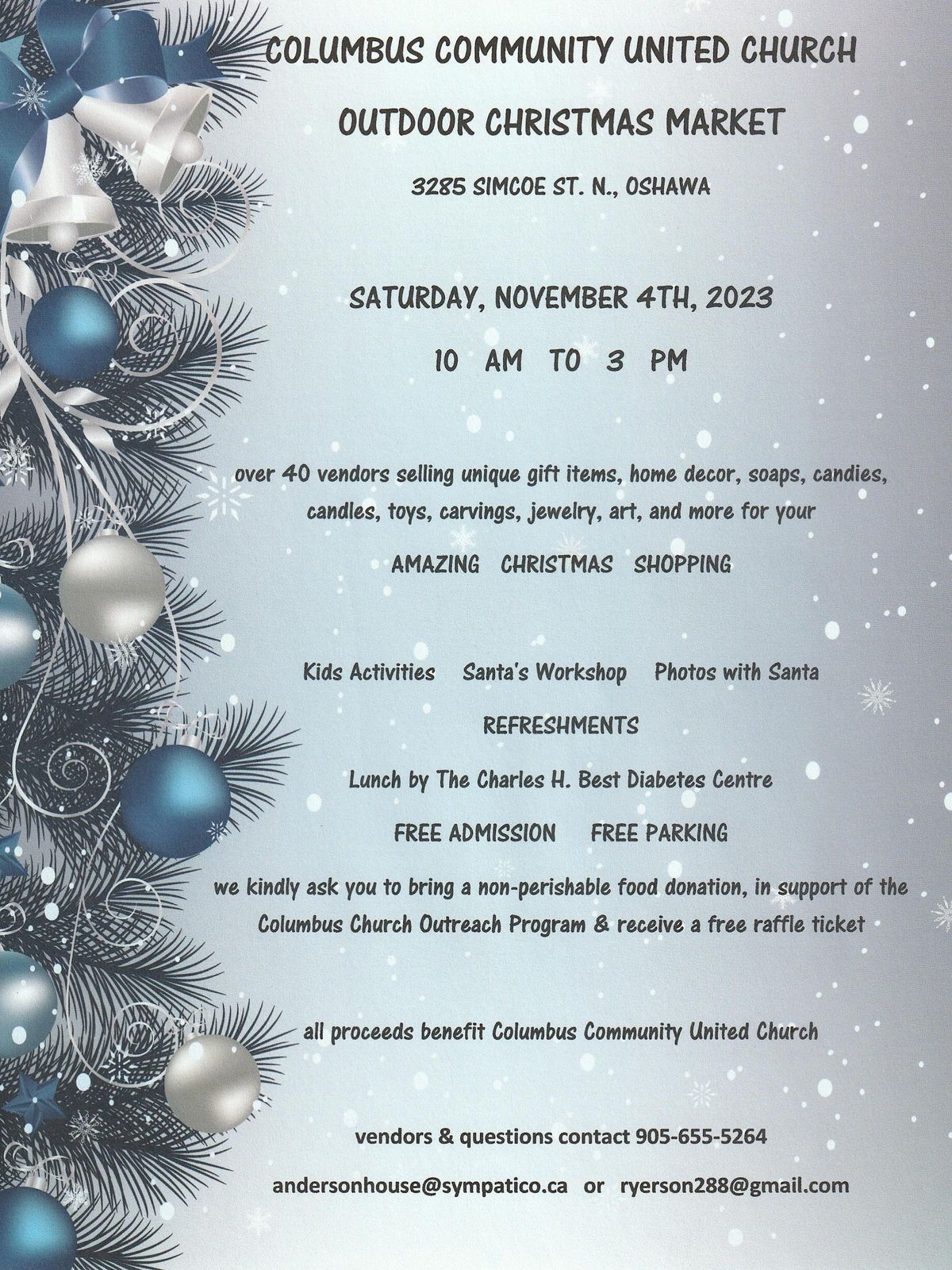 COLUMBUS UNITED CHURCH OUTDOOR CHRISTMAS MARKET, 3285 Simcoe St N