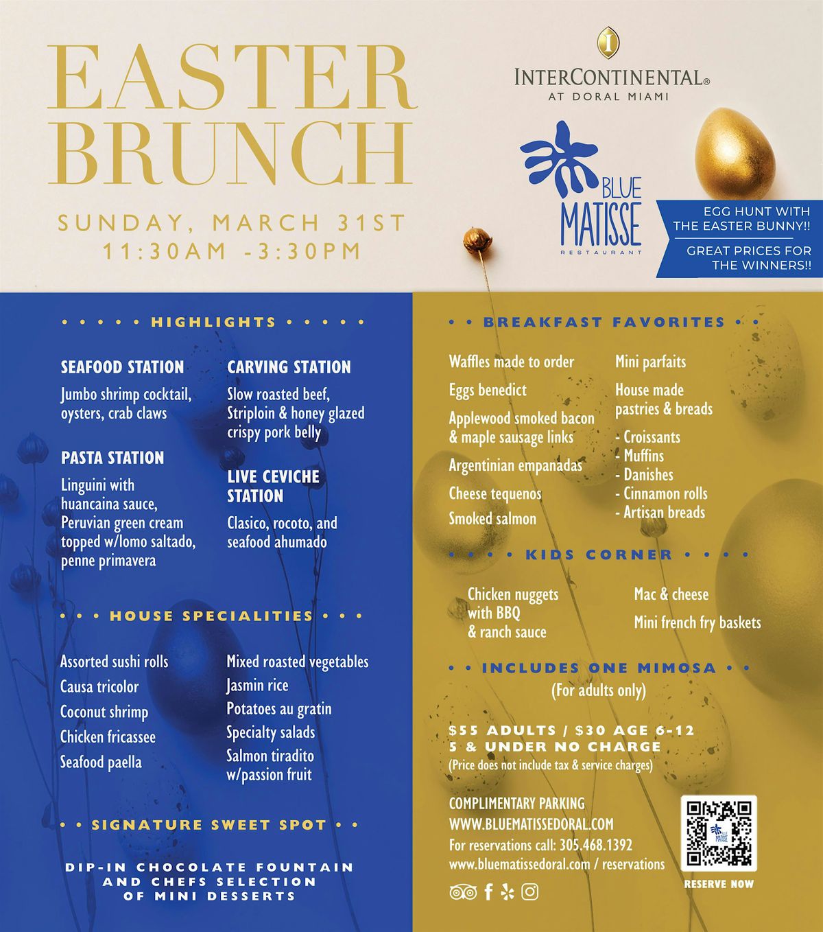 Easter Brunch, Egg Hunt, and Easter Bunny Eggstravaganza, Blue Matisse