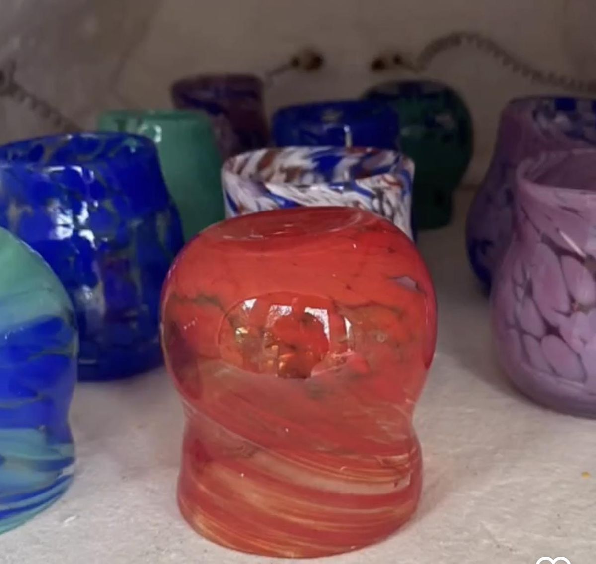 Glass Blowing Class Stemless Wine Glass, L&R Alpaca Haven Farm, Douglasville, 26 August 2023