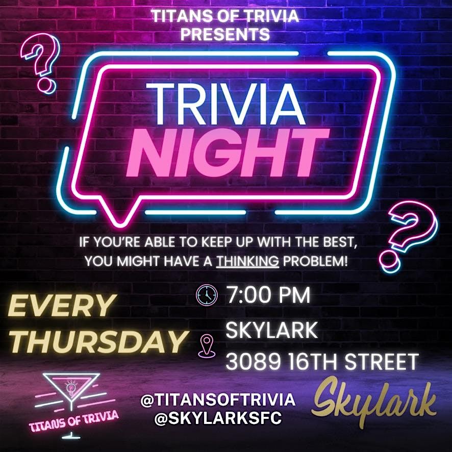 TRIVIA NIGHT @ SKYLARK | Event in San Francisco | AllEvents