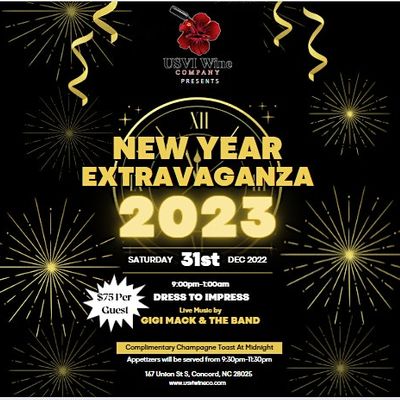 Events & activities in wilmington USVI Wine Companys 2023 New Year Extravaganza, USVI Wine Company, Concord, December 31 to