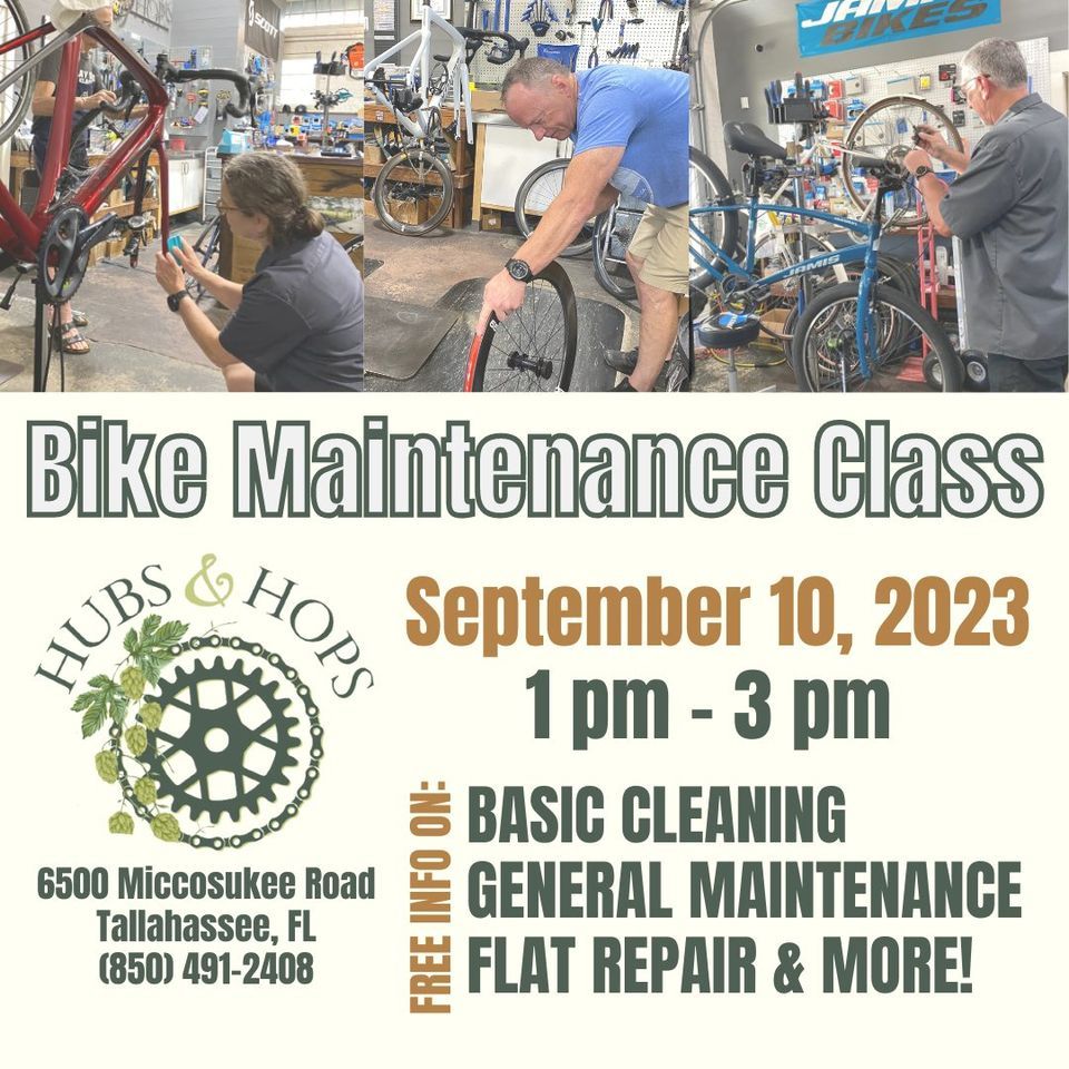FREE Hubs & Hops Bike Maintenance Class, 6500 Miccosukee Rd, Tallahassee, FL 323095814, United