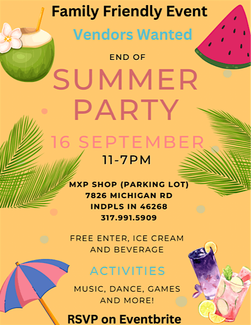 End of Summer vendors / ART SHOW /SIP N PAINT/ SIP & SHOP  BLOCK PARTY, 13 September | Event in Indianapolis