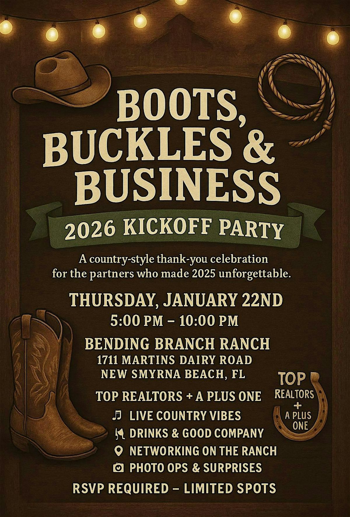 Boots, Buckles & Business – 2026 Kickoff Party, 29 January | Event in New Smyrna Beach | AllEvents