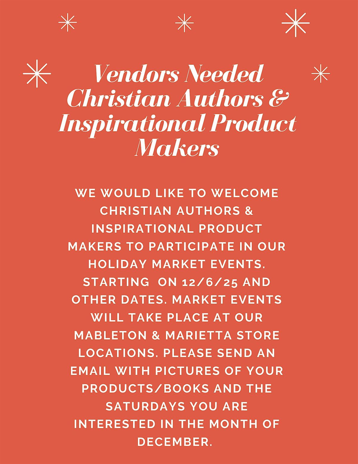 Vendors Needed: Christian Authors & Inspirational Product Makers, 6 December | Event in Mableton | AllEvents