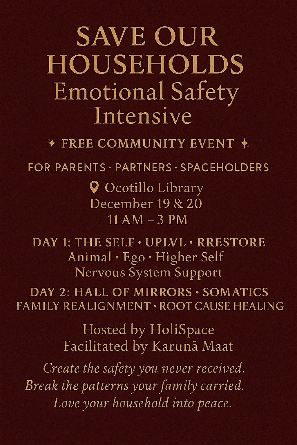 Save Our Households: Emotional Safety Intensive (Free), 19 December | Event in Phoenix | AllEvents