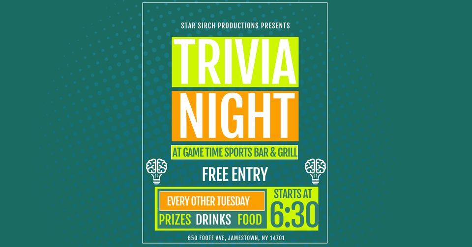 Trivia at The Game Time!, Game Time Sports Bar & Grill, Jamestown