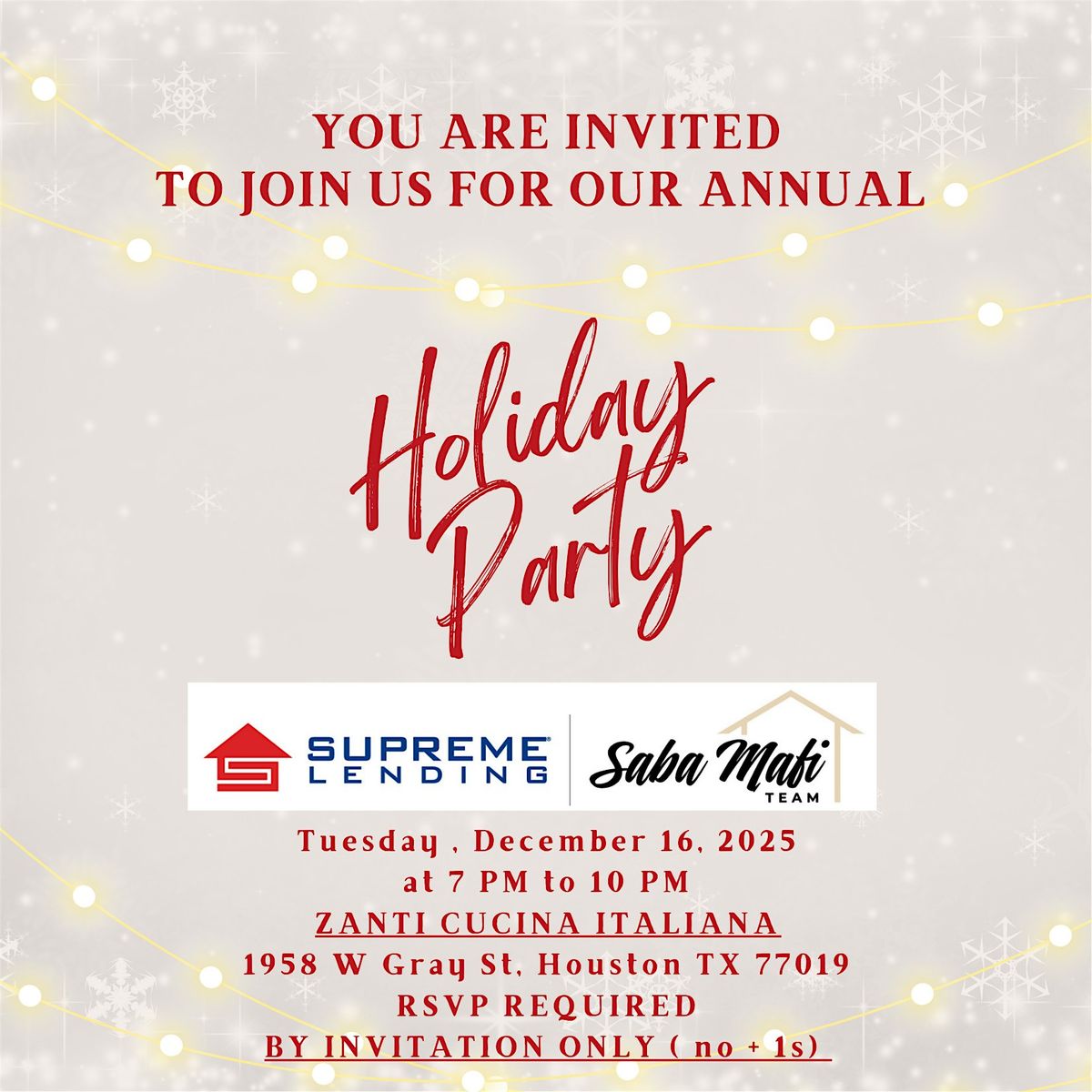 Saba Mafi Team Annual Holiday Party, 16 December | Event in Houston | AllEvents