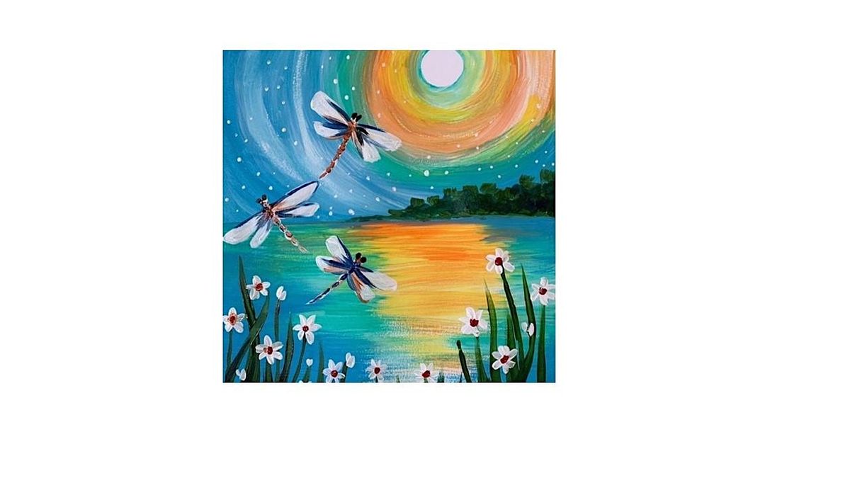 Sunshine and Dragonflies Canvas Painting, Creative Art Studio and Event