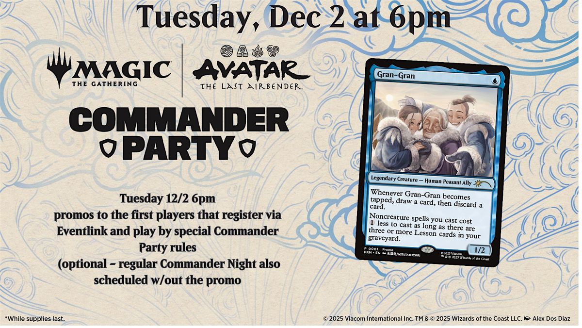 Magic Avatar: The Last Airbender Commander Party at Round Table Games, 2 December | Event in Carver | AllEvents
