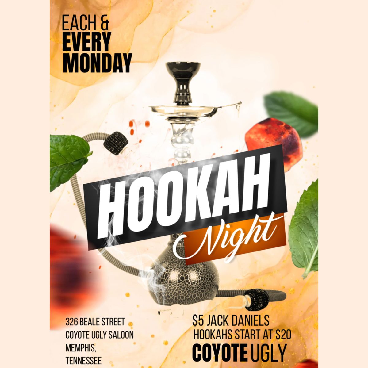 HOOKAH NIGHT @ COYOTE UGLY SALOON, Coyote Ugly Saloon, Memphis, July 25