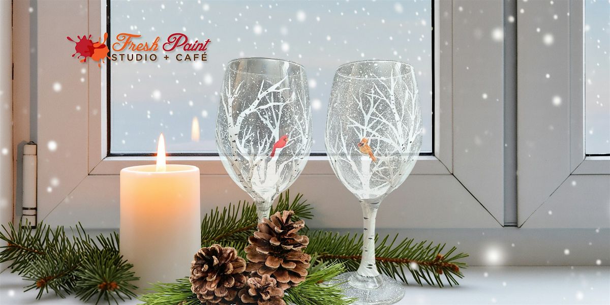Paint Night Wine Glass Painting Workshop - Winter Snow Globe Red Cardinals, 19 December | Event in Toronto
