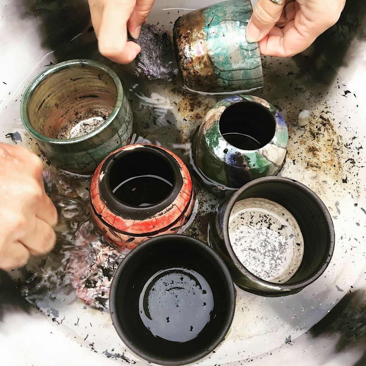 Raku and horse hair raku, Muddy Fingers Pottery, Jarrow, 27 April 2024