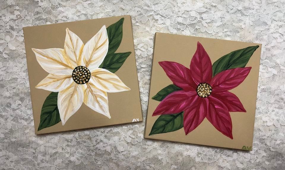 Mini Poinsettia Paintings, Squirrel's Nest Art Studio, Woodstown
