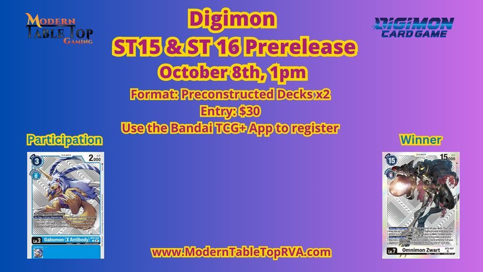 Digimon ST15 & ST16 Prerelease, Modern Table Top Gaming, Chester
