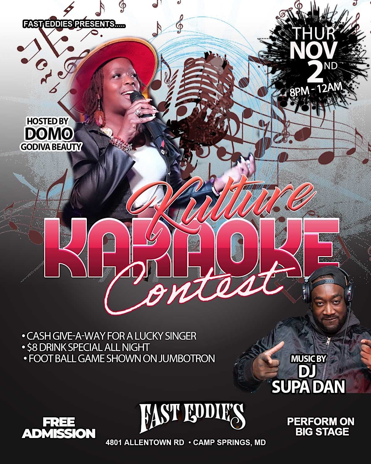 Kulture Karaoke, Fast Eddie's, Camp Springs, 2 November 2023 AllEvents.in