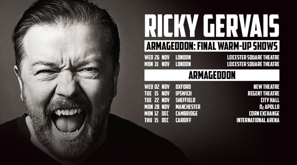 Ricky Gervais Armageddon in Sheffield, Sheffield City Hall, November