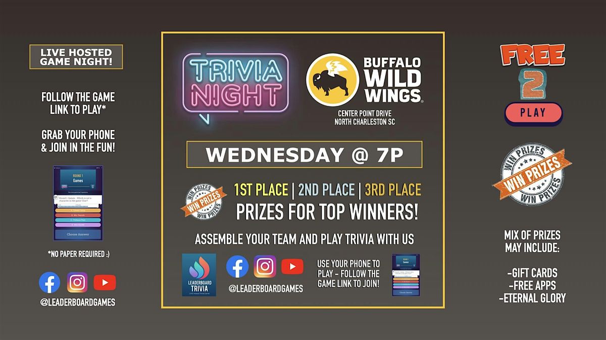 Trivia Night | Buffalo Wild Wings - CPD North Charleston SC - WED 7p | Event in North Charleston | AllEvents