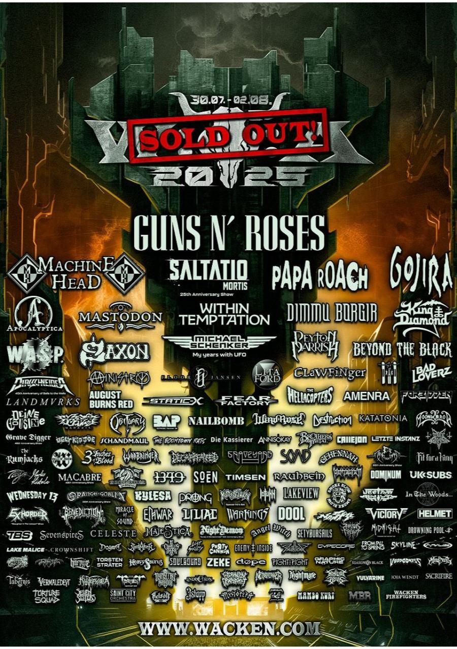Wacken Open Air 2025 - 4 Day Pass - Guns N' Roses, Apocalyptica, Within Temptation & Machine Head Tickets, 30 July
