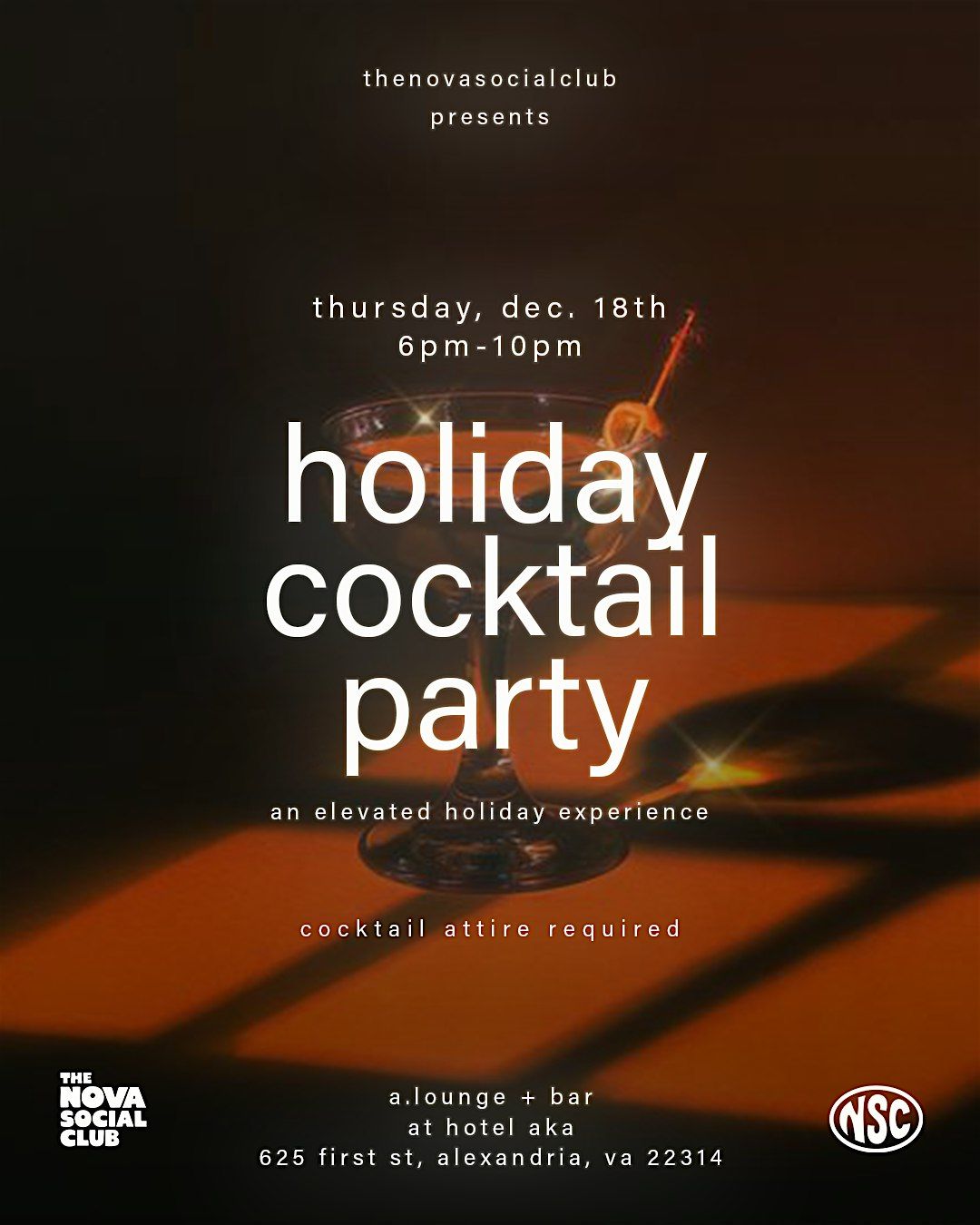 Holiday Cocktail Party | Thurs, Dec 18th at a.lounge+bar (Hotel AKA), 18 December | Event in Alexandria | AllEvents