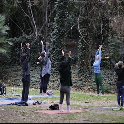 Outdoor Community Yoga in Griffith Park, BEAR STATUE, Los Angeles