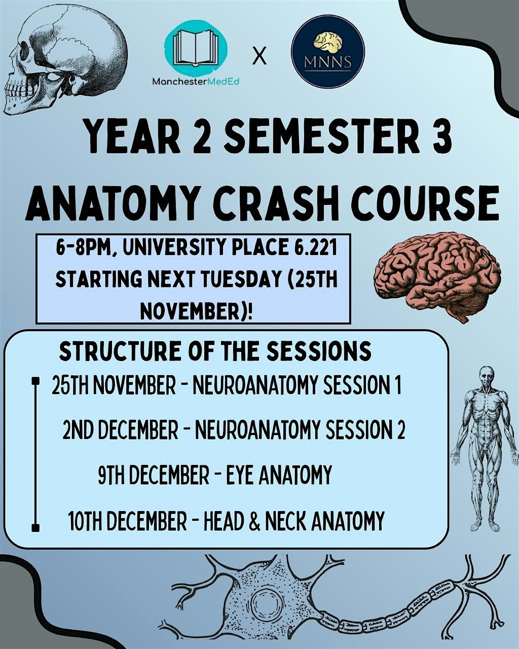MedEd x MNNS Year 2 Sem 3 Anatomy Crash Course, 25 November | Event in Manchester | AllEvents