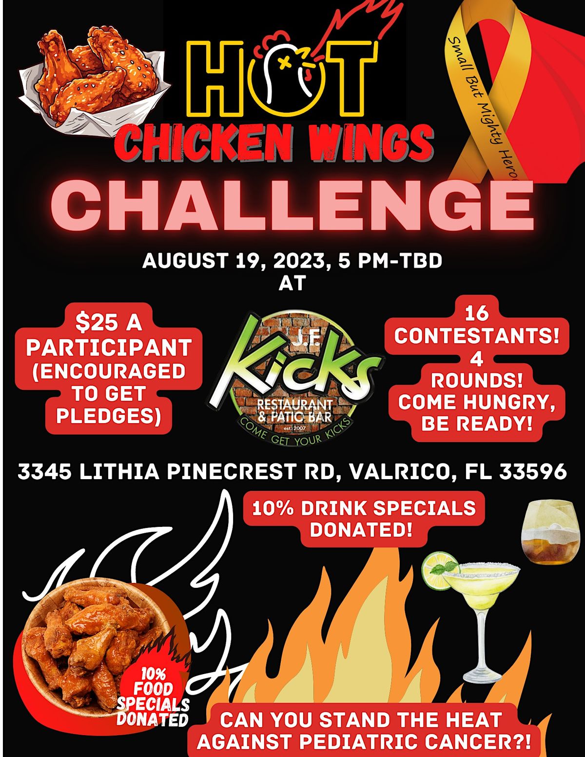 Hot Wing Challenge For Pediatric Cancer, JF Kicks Restaurant & Patio