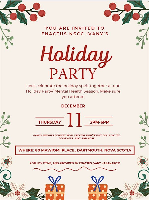 ENACTUS HOLIDAY PARTY + MENTAL HEALTH SESSION!, 11 December | Event in Dartmouth | AllEvents