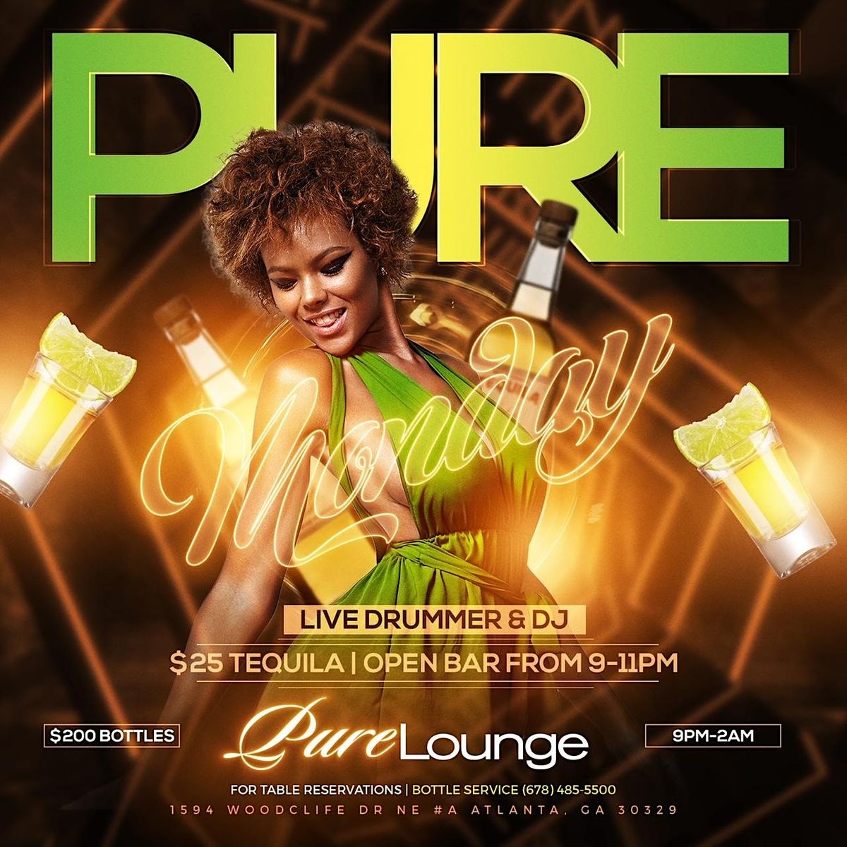Pure Monday (25 Tequila open bar 911pm) Party 92, Pure Lounge/hookah