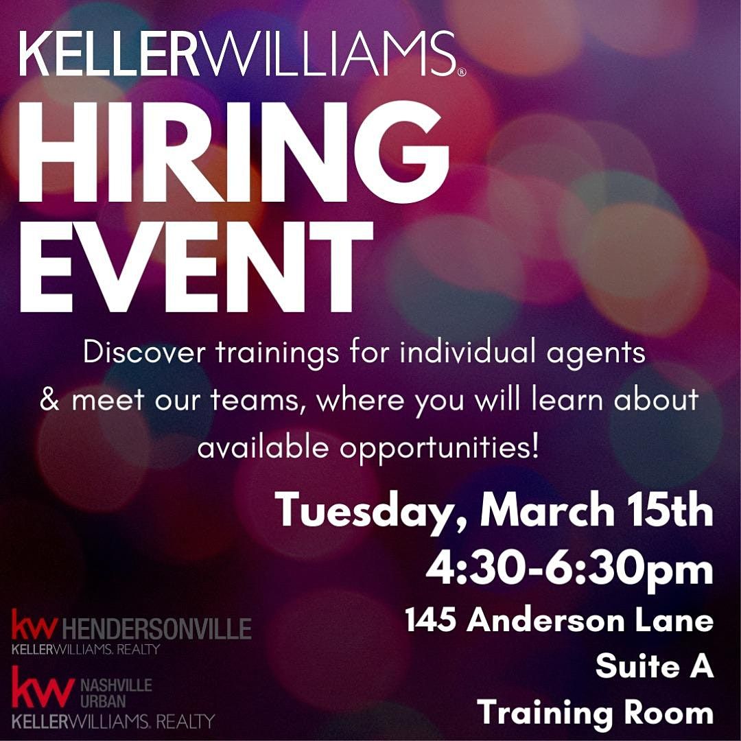 KW Hendersonville Hiring Event!, 145 Anderson Ln, Hendersonville, April