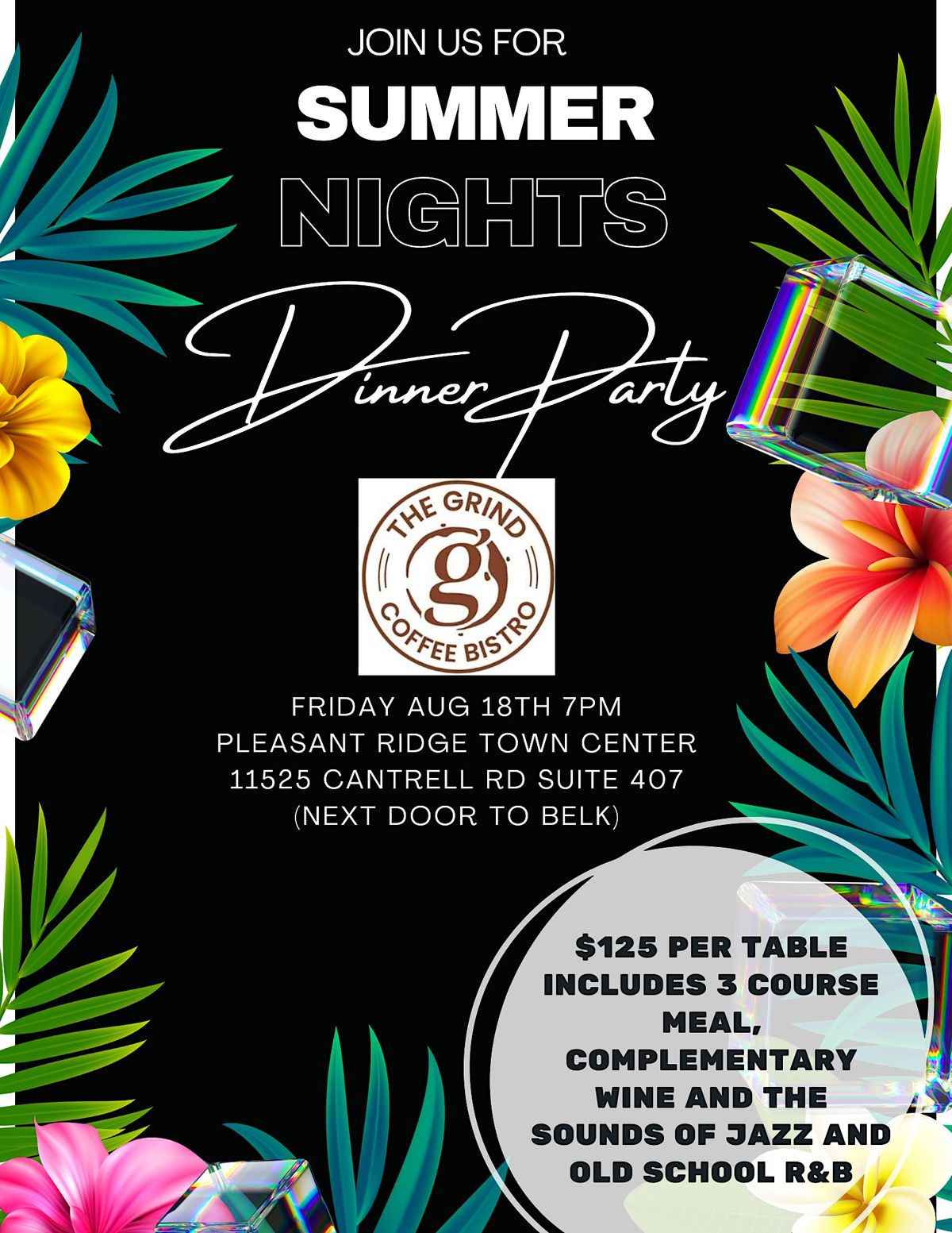 Date night a dining experience featuring 3 course meal, The Grind