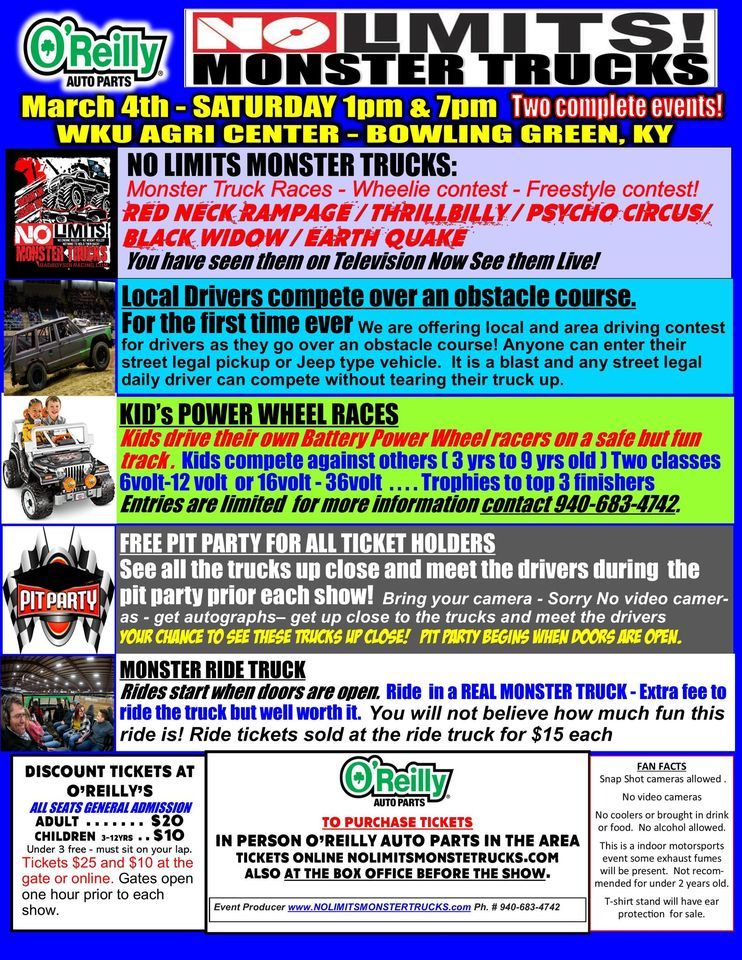 NO LIMITS MONSTER TRUCKS & THRILL SHOW / Bowling Green, Ky, WKU L.D