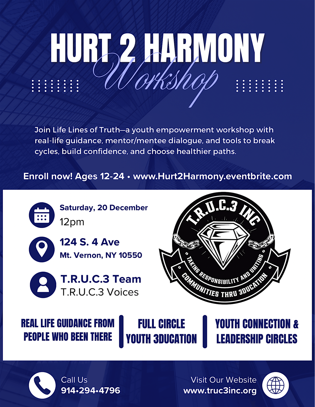 Hurt to Harmony Workshop presented by T.R.U.C.3 Inc., 20 December | Event in Mount Vernon | AllEvents