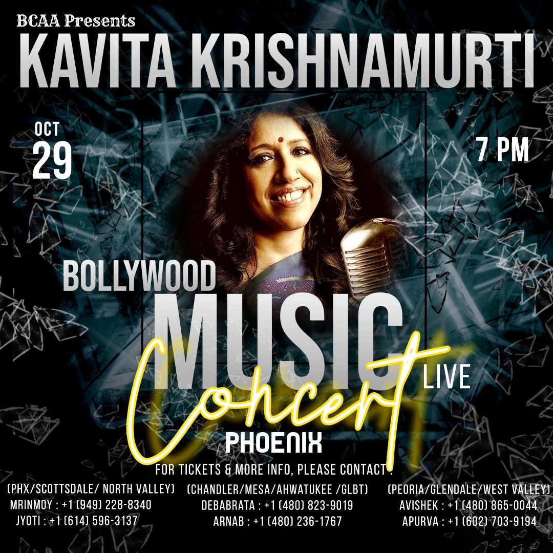 Kavita Krishnamurthy at Harris Center - Three Stages at Folsom Lake College, 28 September | Event in Folsom