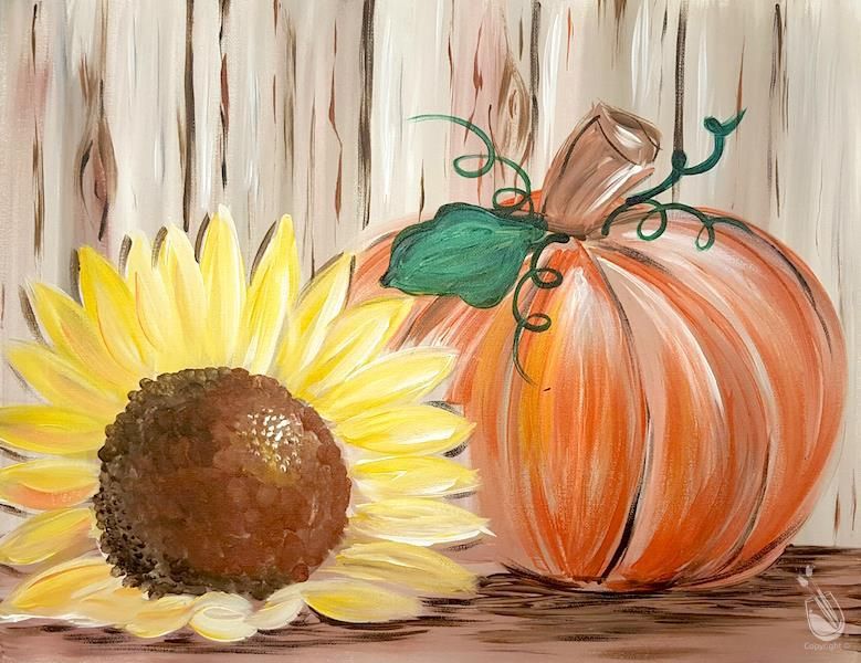 Rustic Sunflower Pumpkin Paint Night, Painting with a Twist (2100