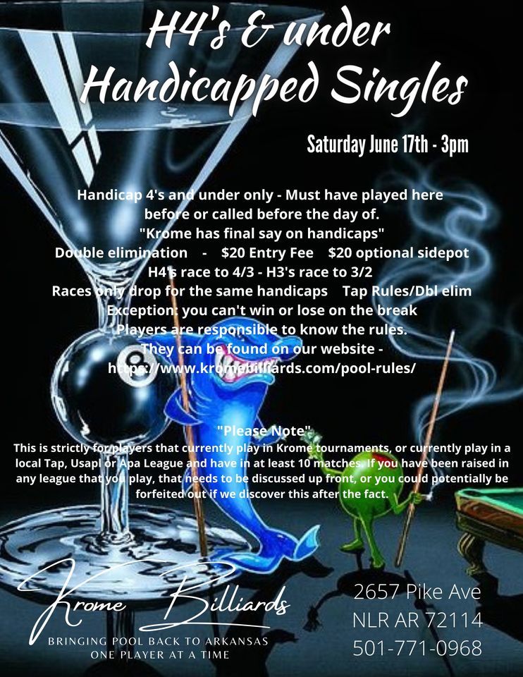 H4s & under 8 ball Tournament, Krome Billiards, Little Rock, June 17