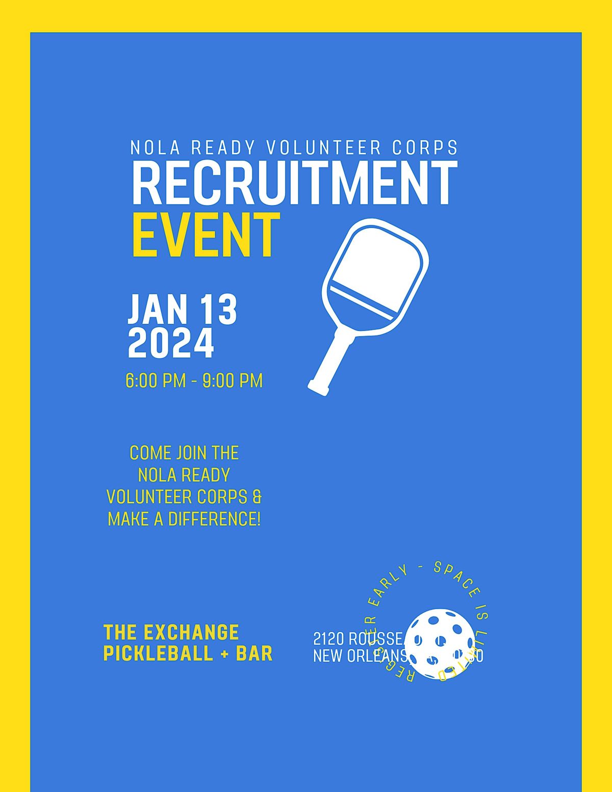 NOLA READY Volunteer Corps Recruitment Event, The Exchange Pickleball