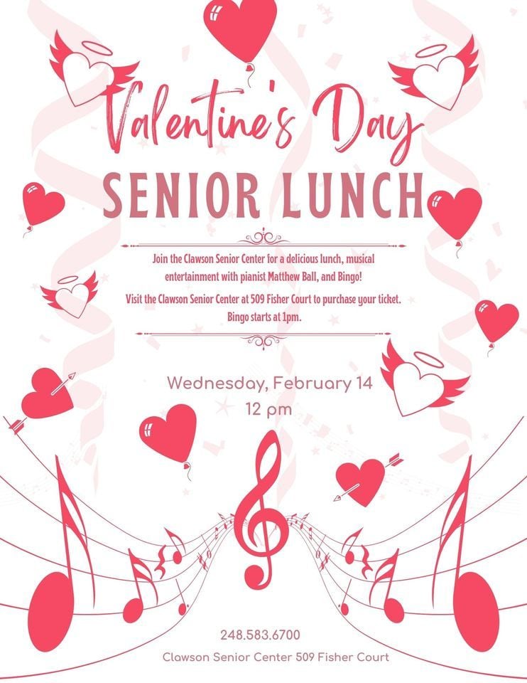 Valentines Day Luncheon, Music, 7 Bingo!, Clawson Parks, Recreation
