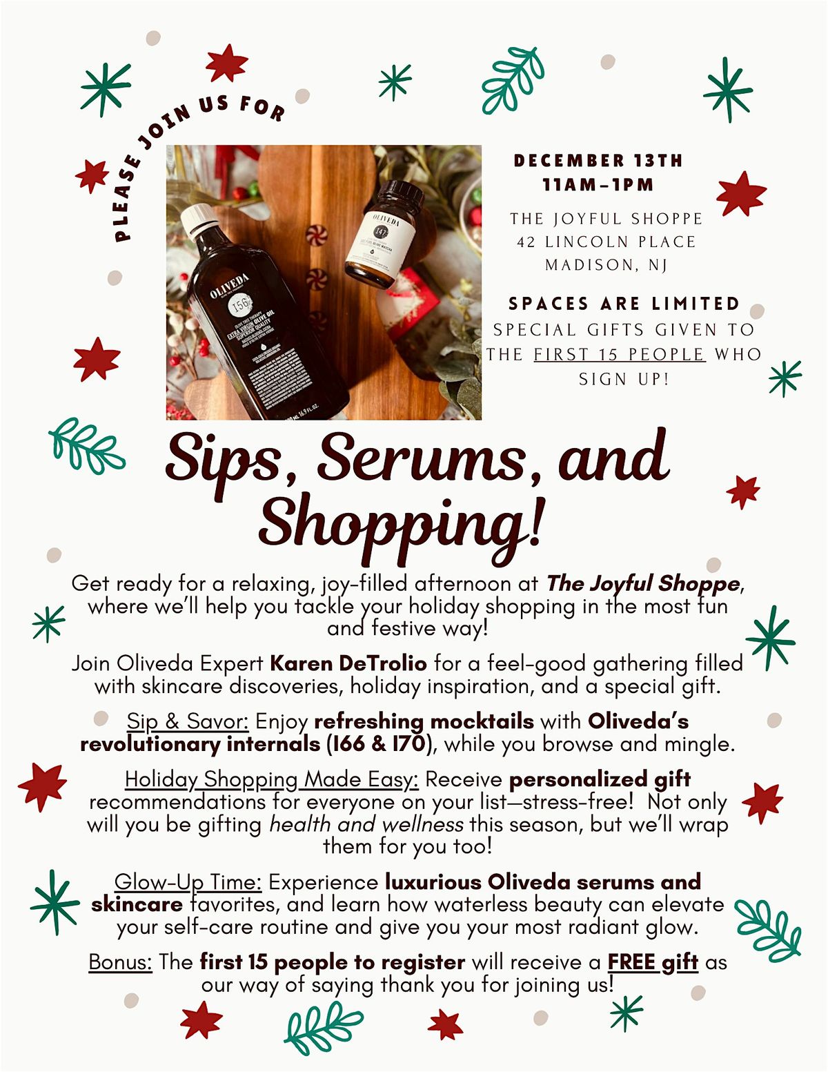 Oliveda Self Care : Sips, Serums & Shopping, 13 December | Event in Madison | AllEvents