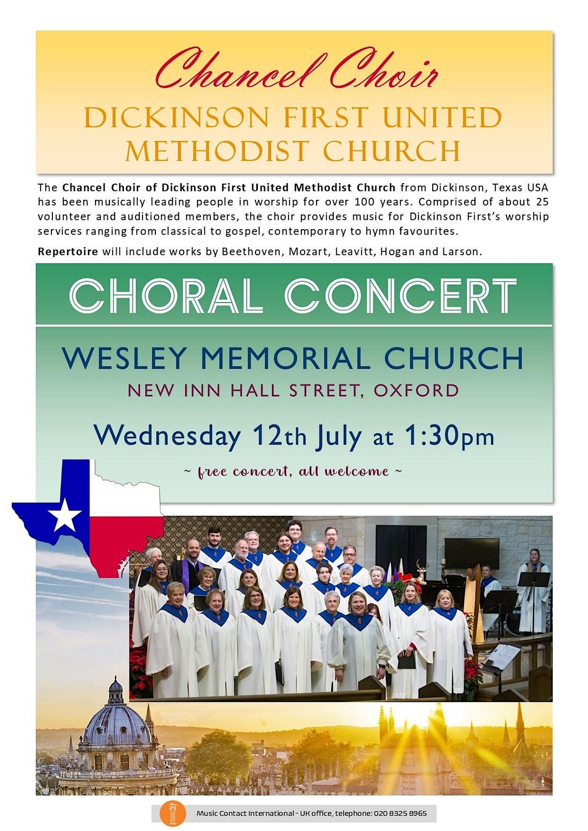 Free Choral Concert, Wesley Memorial Methodist Church, Oxford, 12 July
