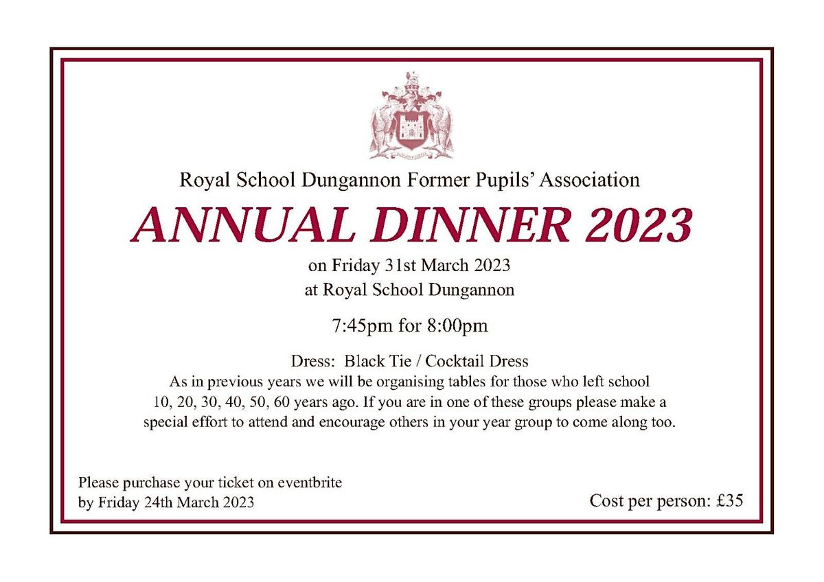 RSD Former Pupils Annual Reunion and Dinner, Royal School Dungannon, 31