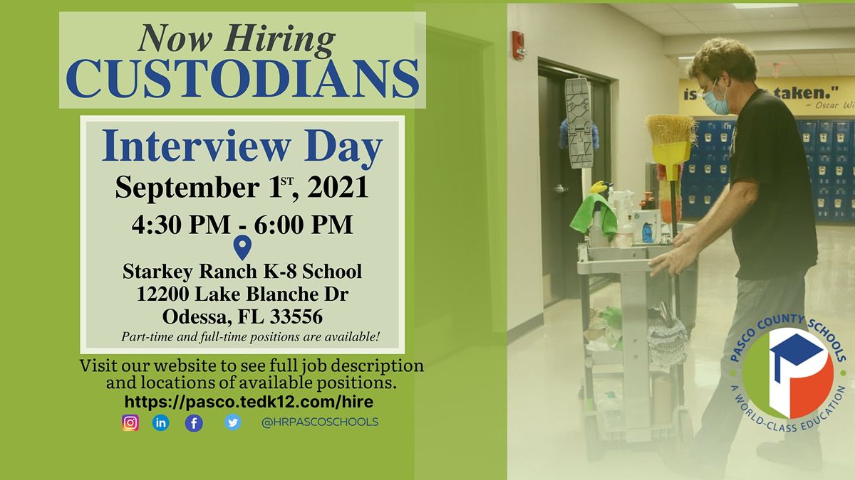 Custodian Hiring Event Pasco County Schools, Starkey Ranch K8 School