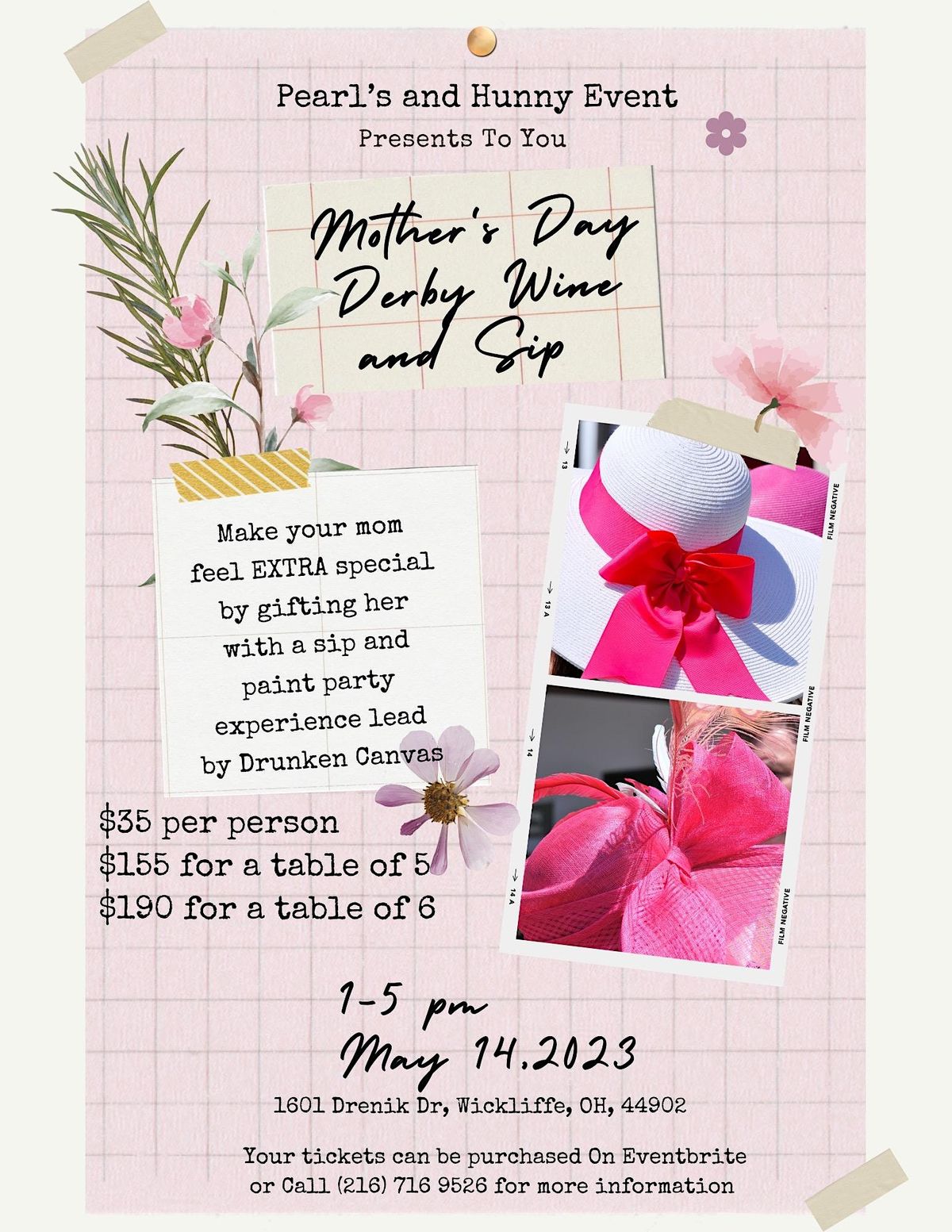 Mothers Day Derby Paint & Sip, Pearl’s & Hunny Event Center, Wickliffe