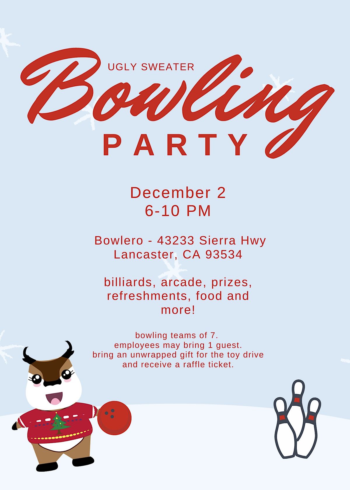 City of Lancaster Holiday Ugly Sweater Bowling Party, Bowlero Lancaster