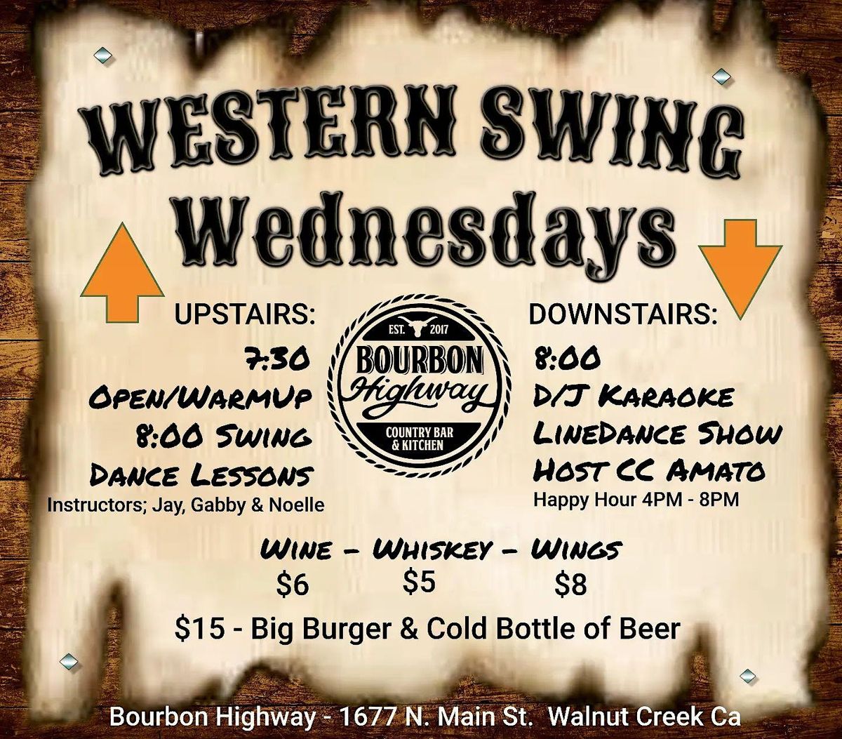 DJ,Karaoke, & Partner Dance Lessons EVERY Wednesday, Bourbon Highway