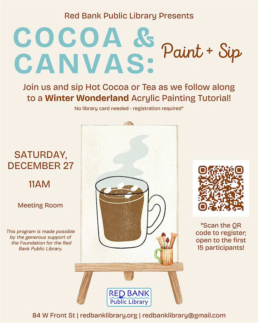 Cocoa & Canvas: Paint & Sip, 27 December | Event in Red Bank | AllEvents