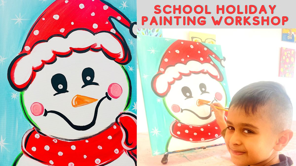 Kids School Holiday Art Class (8yrs+) Snowman, Paintelaide Adelaide's Paint and Sip Studio
