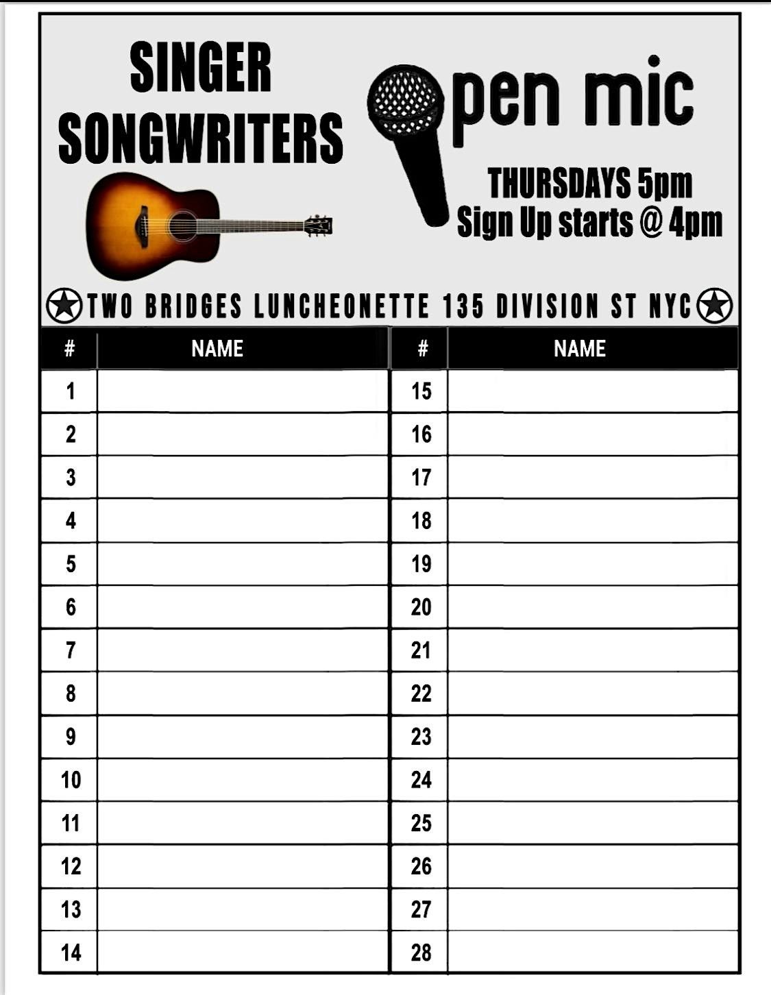 Open Mic Thursdays @ The Luncheonette, 5-9pm | Event in New York | AllEvents