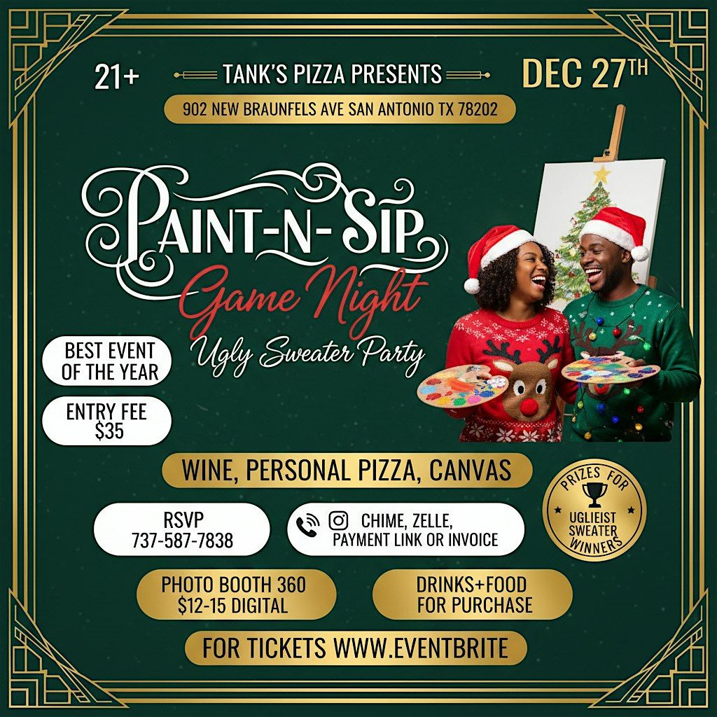 Paint N Sip & Game Night Ugly Sweater  DayParty at Tanks, 27 December | Event in San Antonio | AllEvents