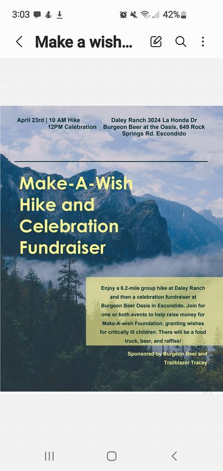 Make a Wish Hike at Daley Ranch and Burgeon Oasis Celebration ...